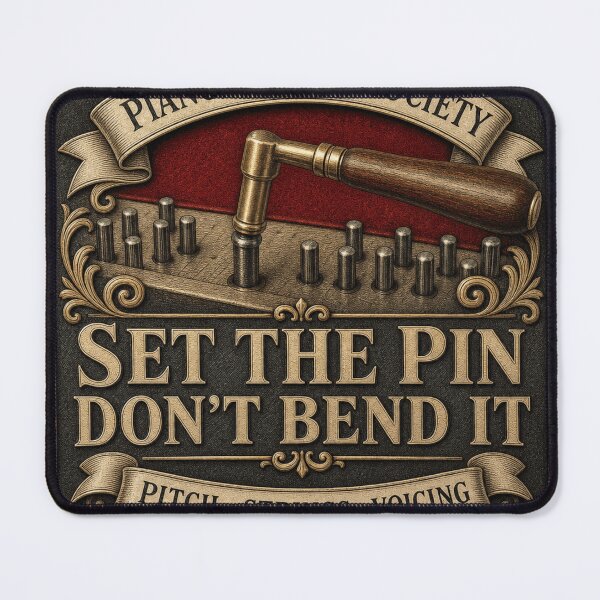 Item preview, Set The Pin Don't Bend It Tuning Hammer Badge designed and sold by BoosterShop.