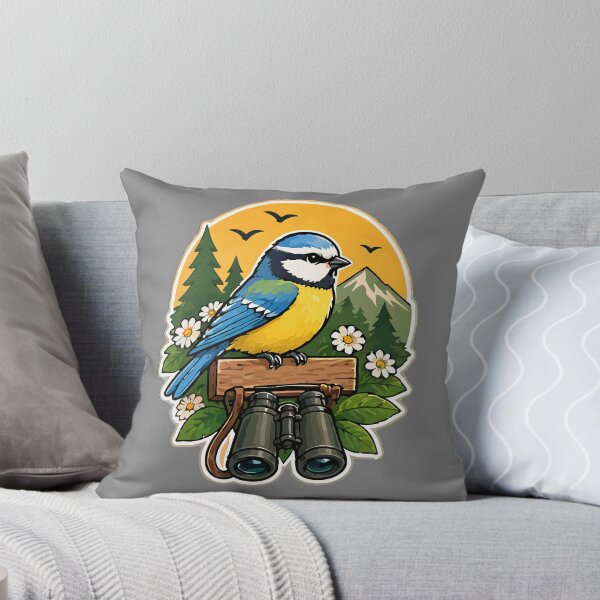 Item preview, Blue Tit Songbird & Binoculars, Vintage Mountain Birdwatching Art designed and sold by TimerX.