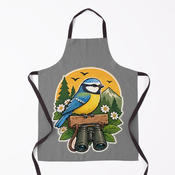 Item preview, Blue Tit Songbird & Binoculars, Vintage Mountain Birdwatching Art designed and sold by TimerX.