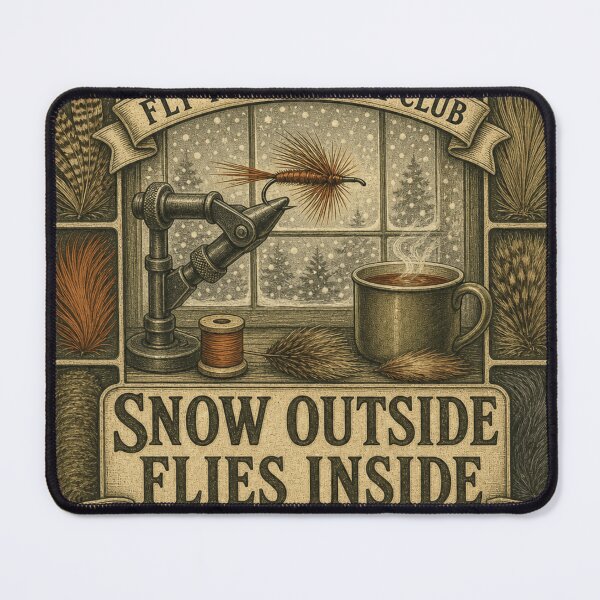 Item preview, Snow Outside Flies Inside Winter Fly Tying Emblem designed and sold by BoosterShop.