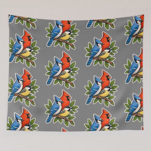 Item preview, Cardinal, Blue Jay & Chickadee Trio, Backyard Songbirds on Branch designed and sold by TimerX.