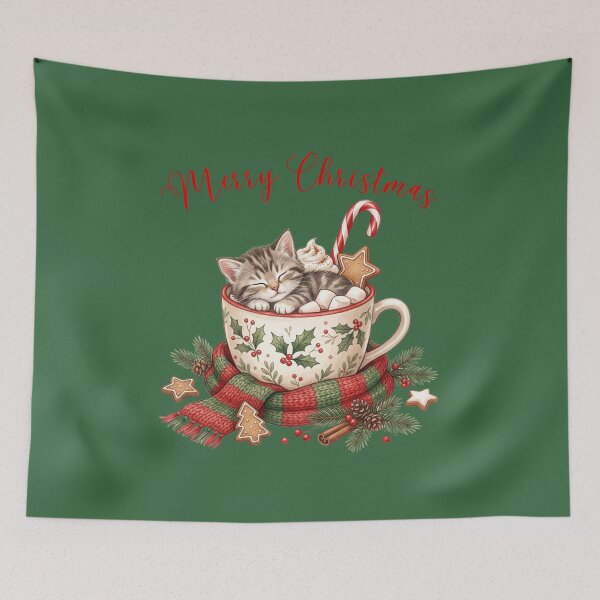 Item preview, Merry Christmas Cozy Christmas Kitten in Hot Chocolate Mug - Winter Cottagecore designed and sold by daila70.