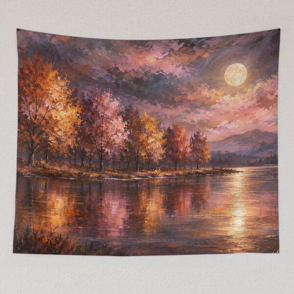 Item preview, Radiant Harvest Moon Autumn Landscape Lake Art designed and sold by Joey Santiago.