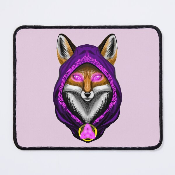 Item preview, Mystic Purple Mage Red Fox Portrait with Glowing Pink Runes designed and sold by URSM.