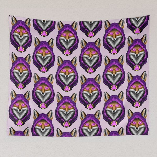 Item preview, Mystic Purple Mage Red Fox Portrait with Glowing Pink Runes designed and sold by URSM.