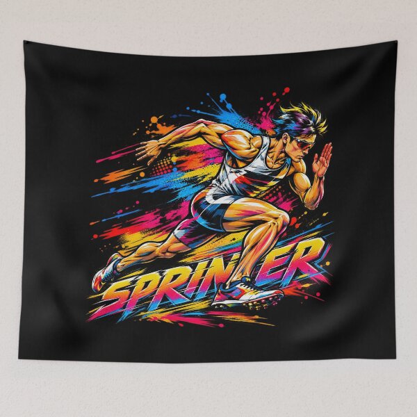 Aperçu de l'œuvre SPRINTER – Art de course à pied explosif | Design coloré de sprinteur style graffiti créée et vendue par Windy-market.