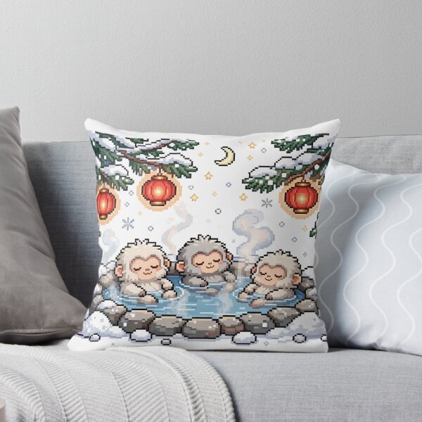 Item preview, Snow Monkey Onsen Pixel Art Christmas Night designed and sold by Ebodega.