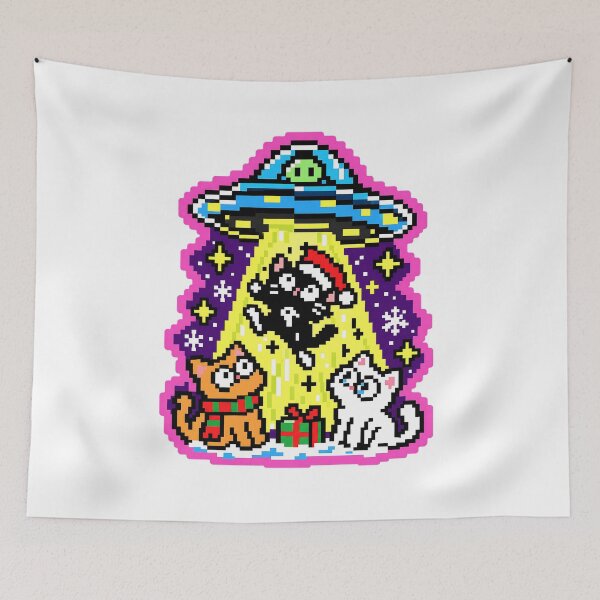 Item preview, Christmas Cat UFO Abduction Pixel Art Holiday designed and sold by DesignArtist.ia.