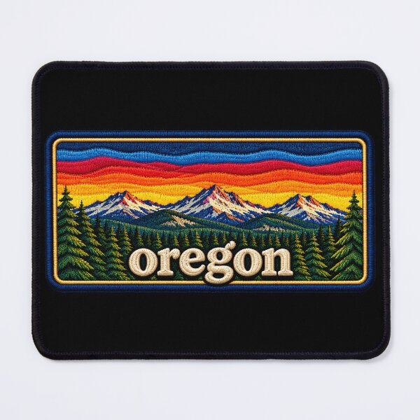 Item preview, Oregon Three Sisters Embroidered Sunset Patch designed and sold by Swanny's Custom T-shirt and Gift Designs.