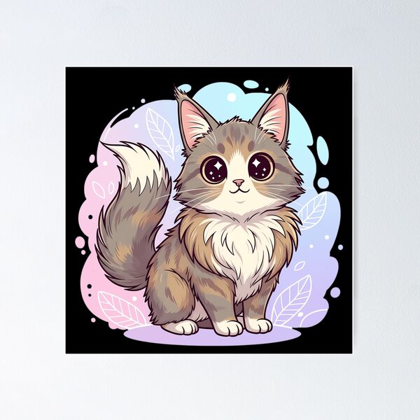 Item preview, Kawaii Maine Coon Cat - Cute Fluffy Pastel Kitten Illustration designed and sold by Lucid Dream Pixel.