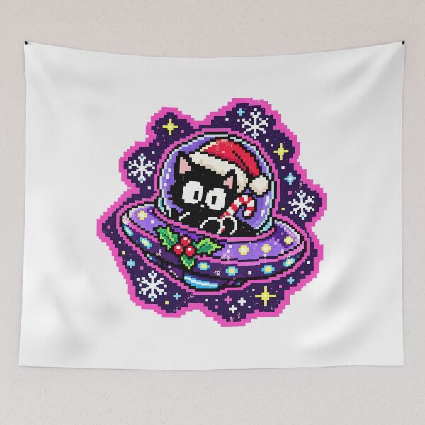Item preview, Christmas Cat UFO Pixel Art Retro Gaming designed and sold by DesignArtist.ia.