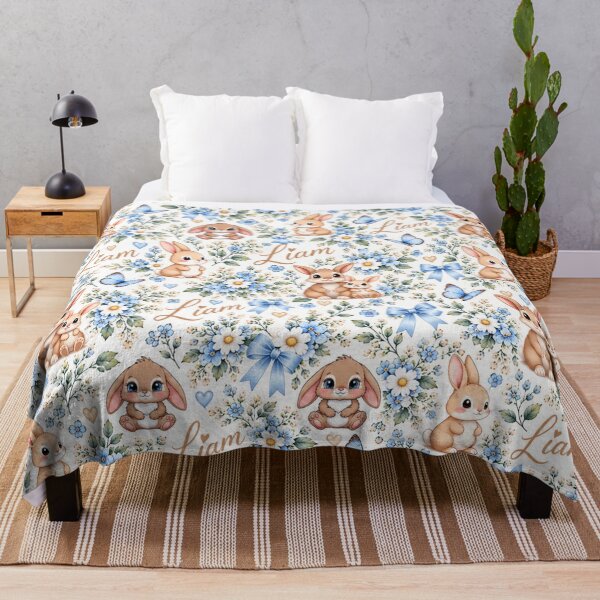 Item preview, Liam Baby Bunnies – Cute Blue Floral Bunny Nursery Pattern designed and sold by HO•Designs.