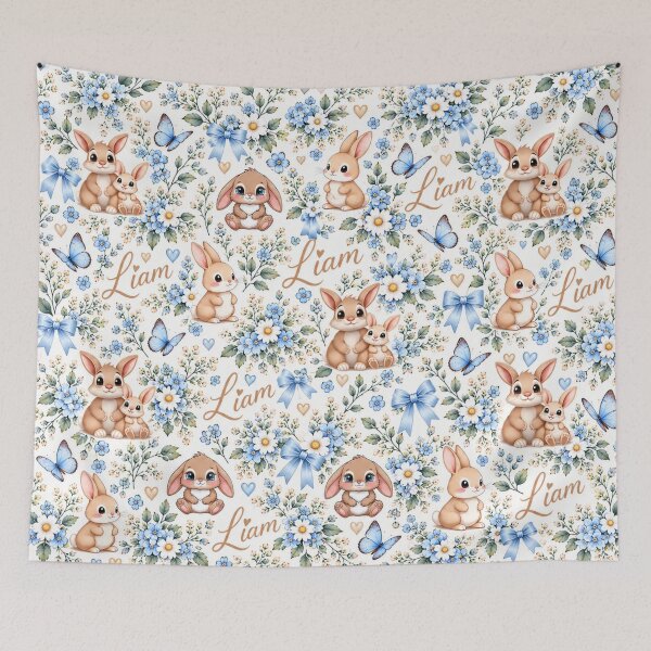 Item preview, Liam Baby Bunnies – Cute Blue Floral Bunny Nursery Pattern designed and sold by HO•Designs.