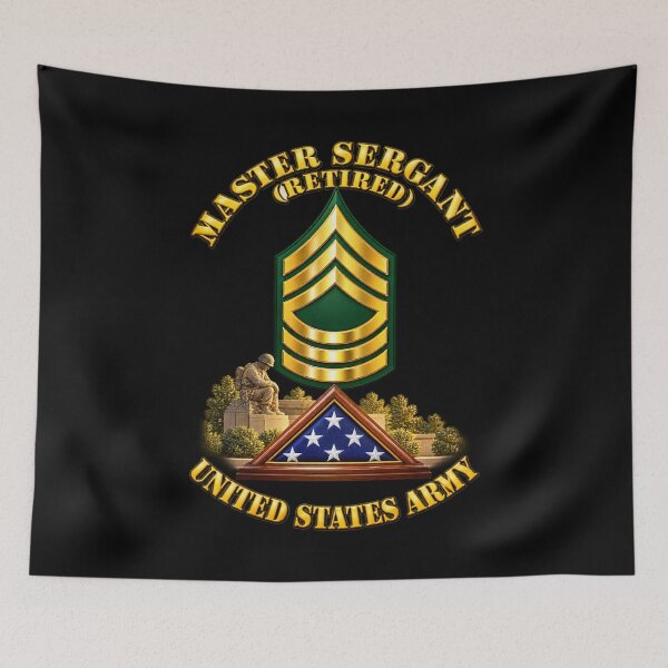Item preview, Army - Master Sergeant - MSG - Retired with Monument and Cased Flag - 3D - Transparent designed and sold by Military Insignia Products.
