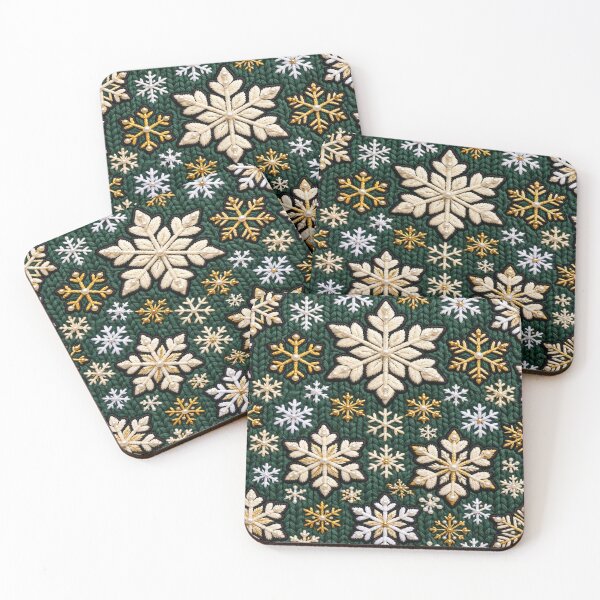 Item preview, Cozy Green Knit Christmas Snowflake Embroidery Pattern Textile  designed and sold by  One City Two Children Studio.