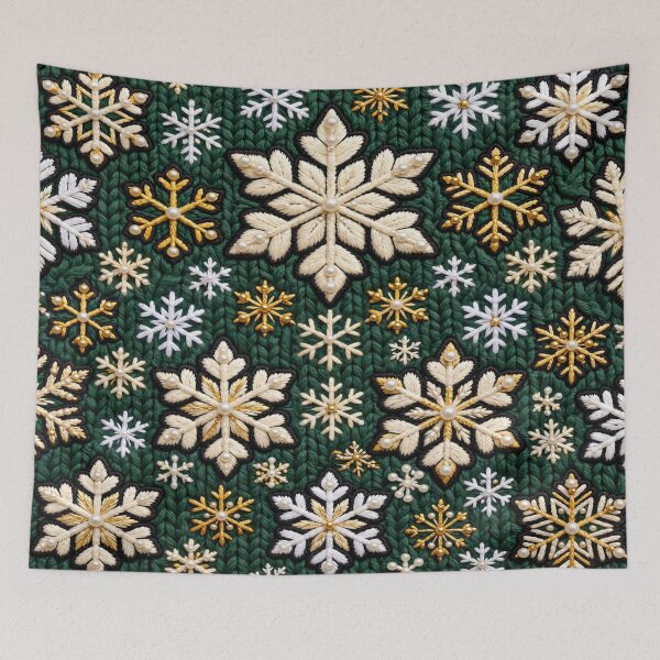 Item preview, Cozy Green Knit Christmas Snowflake Embroidery Pattern Textile  designed and sold by  One City Two Children Studio.