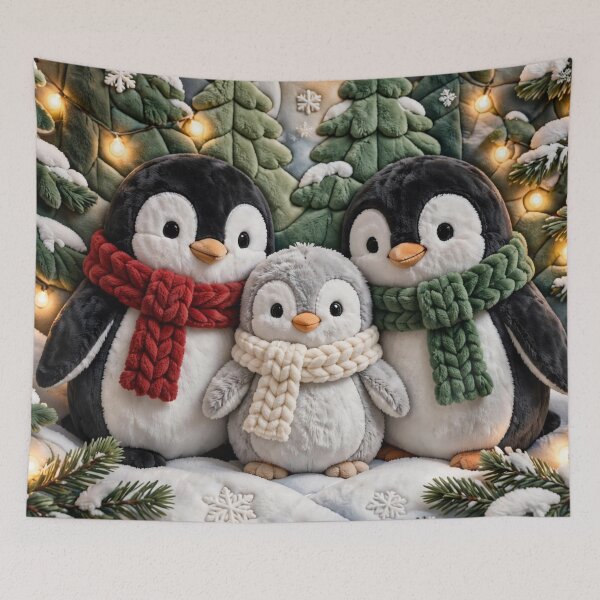 Item preview, Cozy Christmas Penguin Family Fireplace Winter Cozy designed and sold by  One City Two Children Studio.