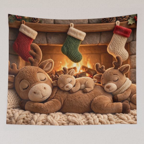 Item preview, Cozy Christmas Reindeer Family Fireplace Winter Coz designed and sold by  One City Two Children Studio.
