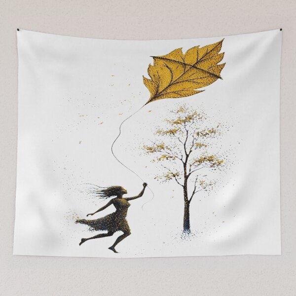 Item preview, Surreal Autumn Leaf Kite Pointillism Illustration designed and sold by  One City Two Children Studio.