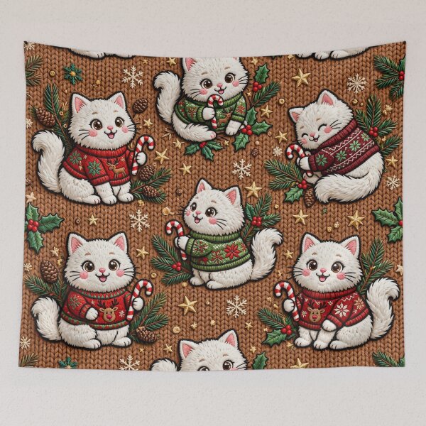 Item preview, Cute Christmas Cat Embroidery Knit Sweater Pattern Textile designed and sold by  One City Two Children Studio.