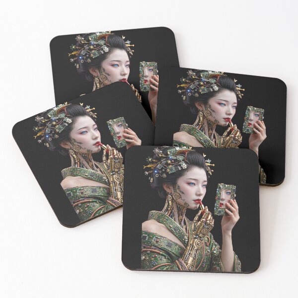 Item preview, Cyberpunk Geisha Cyborg Circuit Board Makeup Graphic designed and sold by  One City Two Children Studio.