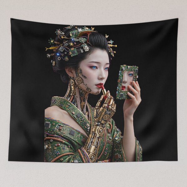Item preview, Cyberpunk Geisha Cyborg Circuit Board Makeup Graphic designed and sold by  One City Two Children Studio.