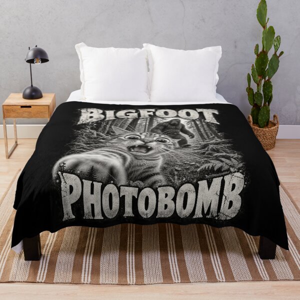 Item preview, Bigfoot Photobomb – Funny Cat Selfie Cryptid Meme designed and sold by GrimCuteStudio.