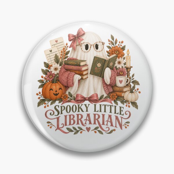 Item preview, Spooky Little Librarian Ghost with Books and Florals designed and sold by Cute-and-Co.