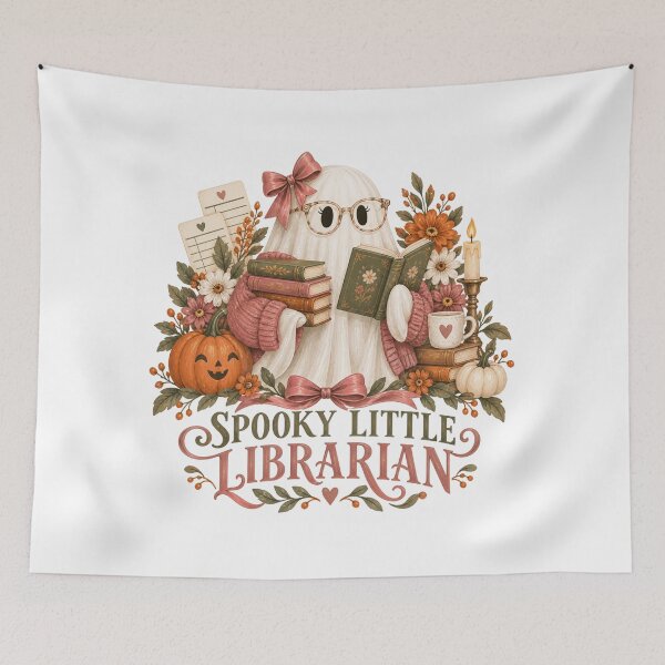 Item preview, Spooky Little Librarian Ghost with Books and Florals designed and sold by Cute-and-Co.