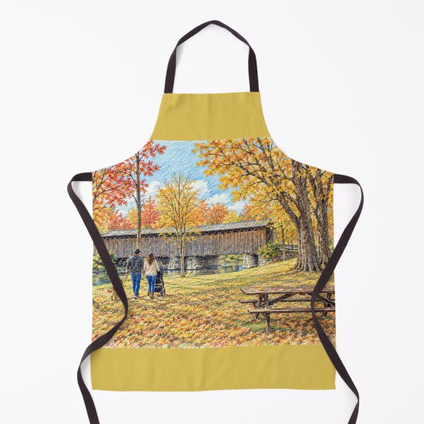 Item preview, Autumn Stroll to the Covered Bridge - watercolor designed and sold by gotucoveredart.