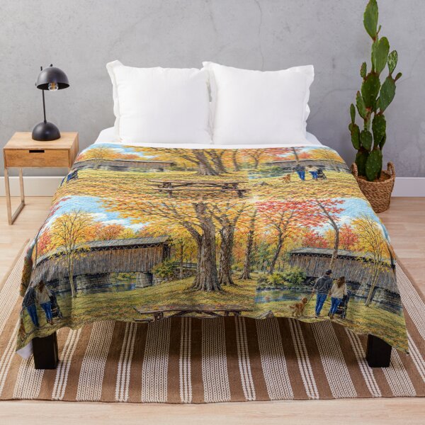 Item preview, Autumn Stroll to the Covered Bridge - watercolor designed and sold by gotucoveredart.