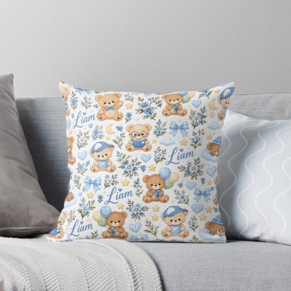 Item preview, Liam Teddy Bear Nursery – Cute Blue Baby Boy Blanket Pattern designed and sold by HO•Designs.