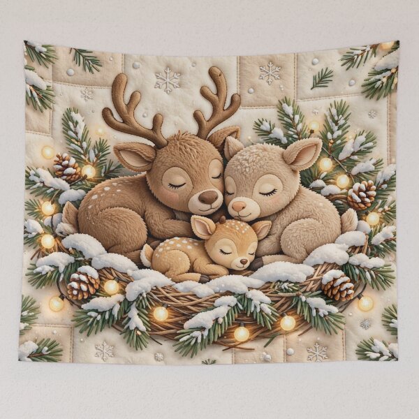 Item preview, Cozy Christmas Deer Family Sleeping Winter Forest Cozy designed and sold by  One City Two Children Studio.