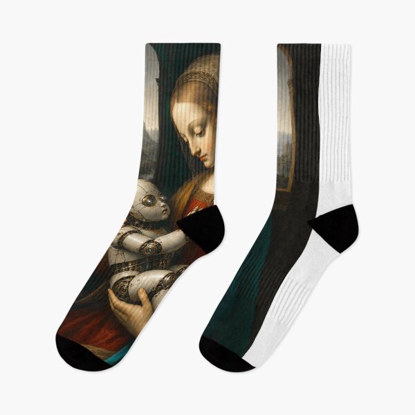 Item preview, Born to Save Humanity Renaissance AI Robot Madonna Canvas Art designed and sold by DMarquiseArt.