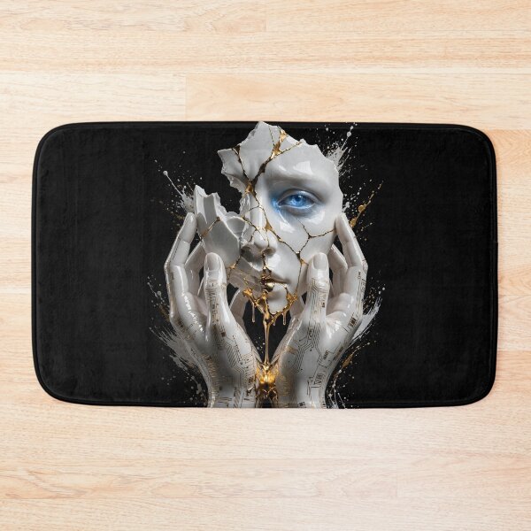 Item preview, Cyber Kintsugi Broken Porcelain Face Cyberpunk Emblem designed and sold by One City Two Children Studio.