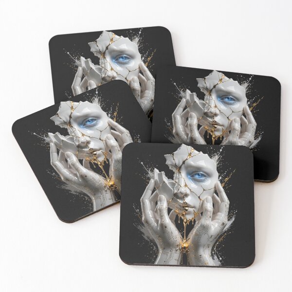 Item preview,  Cyber Kintsugi Broken Porcelain Face Cyberpunk Emblem designed and sold by  One City Two Children Studio.