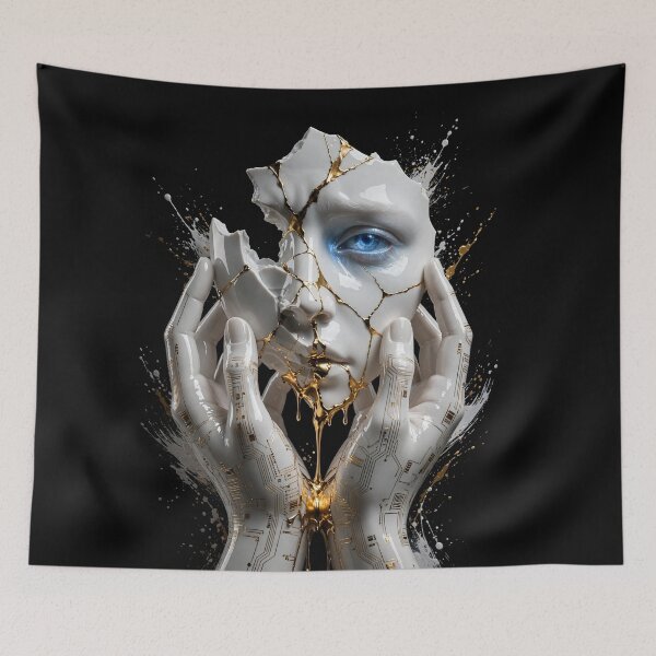 Item preview,  Cyber Kintsugi Broken Porcelain Face Cyberpunk Emblem designed and sold by  One City Two Children Studio.