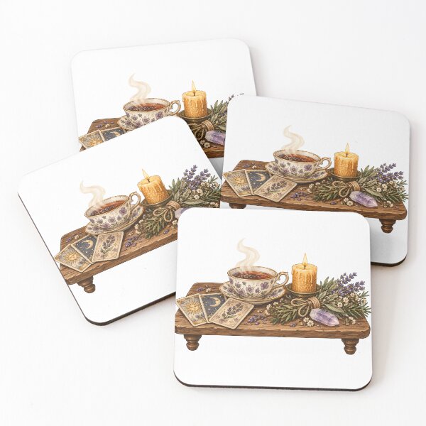Item preview, Tea and Tarot Table Cottage Witch Evening Art designed and sold by DreamelleStudio.