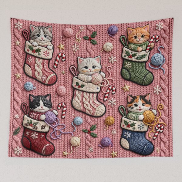 Item preview, 14.  	• Cute Christmas Kittens Holiday Stockings Knit Pattern Textile designed and sold by  One City Two Children Studio.