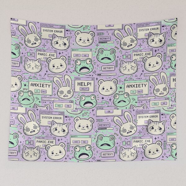 Item preview, Anxious Kawaii Faces Pastel Pattern  designed and sold by Visual Dept..