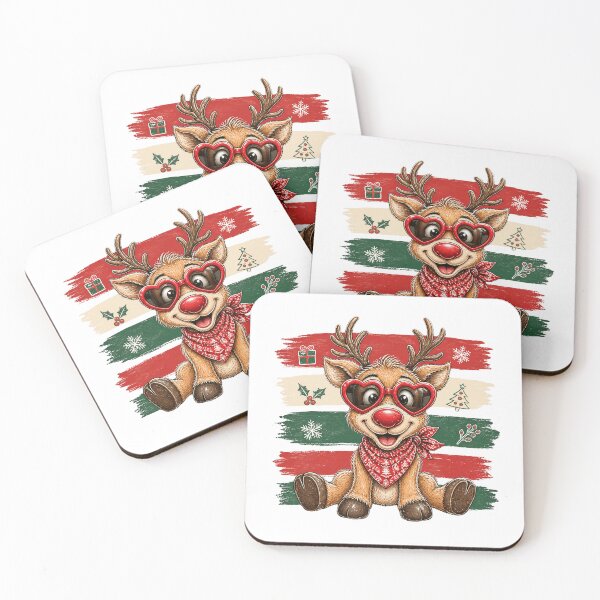Item preview, Christmas Reindeer with Heart Glasses and Red Scarf designed and sold by Cute-and-Co.