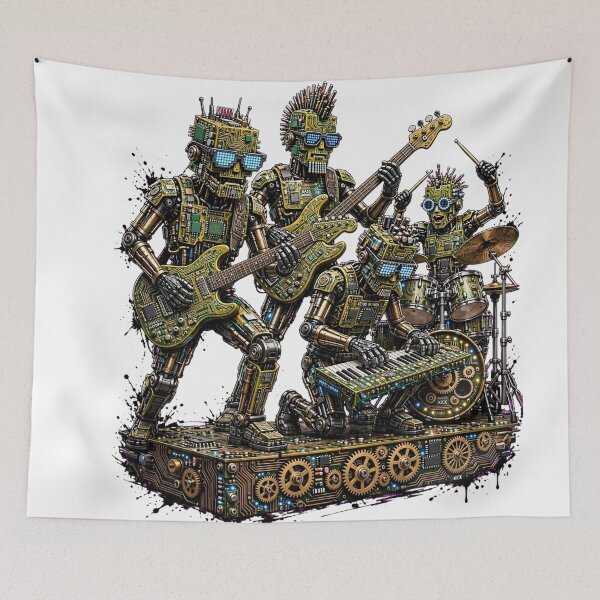 Item preview, Cyberpunk Robot Rock Band Steampunk Musicians Graphic designed and sold by  One City Two Children Studio.