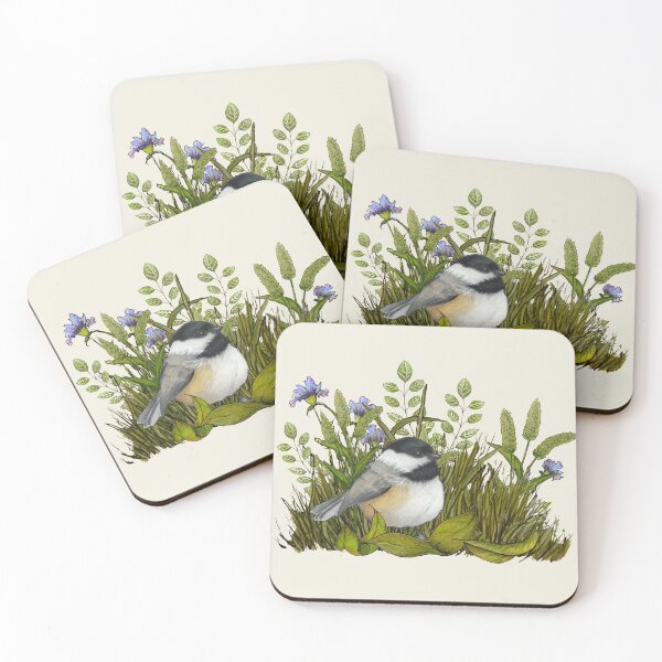 Item preview, Chickadee BIRD with Leaves and Grasses, Nature Illustration designed and sold by JoyfulWhimsy.