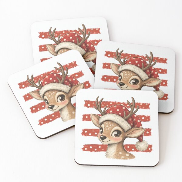 Item preview, Cute Reindeer in Santa Hat with Painted Stripes designed and sold by Cute-and-Co.