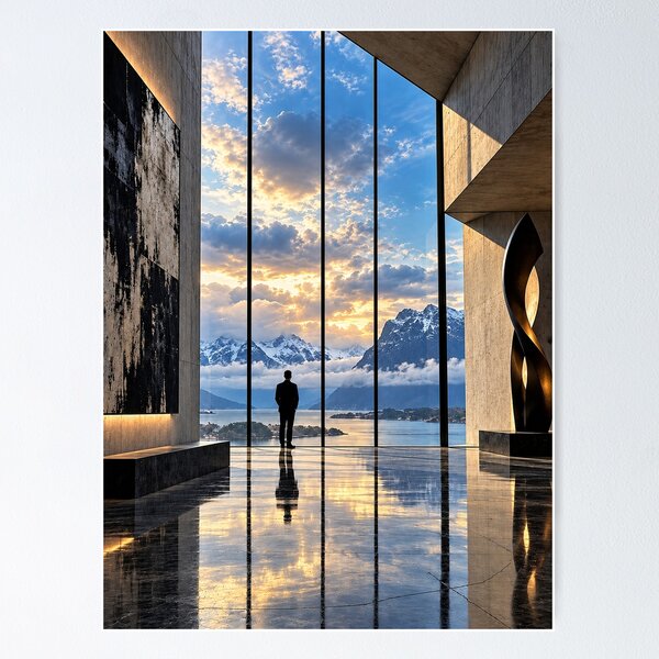 Item preview, Architectural Serenity – Mountain Sunset in a Contemporary Interior designed and sold by Sed94.
