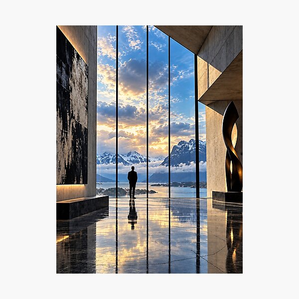 Item preview, Architectural Serenity – Mountain Sunset in a Contemporary Interior designed and sold by Sed94.