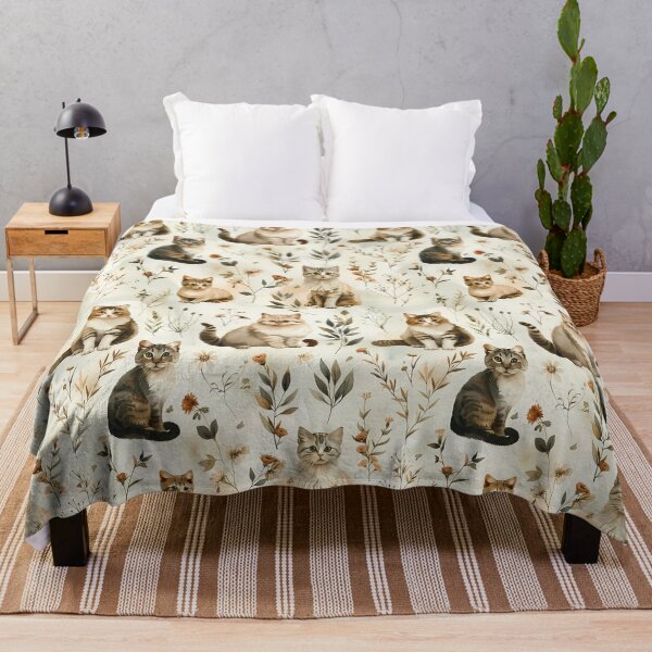 Item preview, Watercolor Vintage Cats and Botanical Seamless Pattern designed and sold by Phongphut.