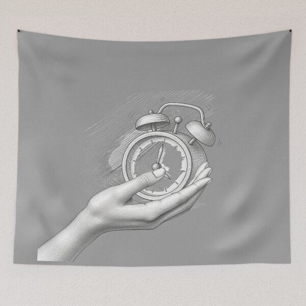 Item preview, Vintage Hand Holding Alarm Clock Sketch Art Design designed and sold by tinkeybabes.