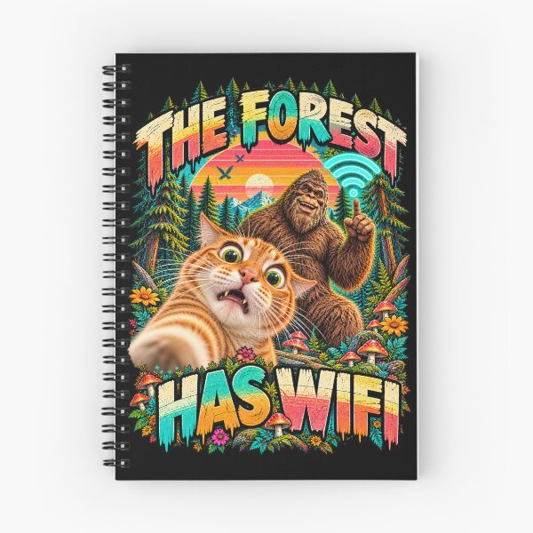 Item preview, The Forest Has WiFi – Funny Bigfoot Orange Cat Retro Meme designed and sold by GrimCuteStudio.