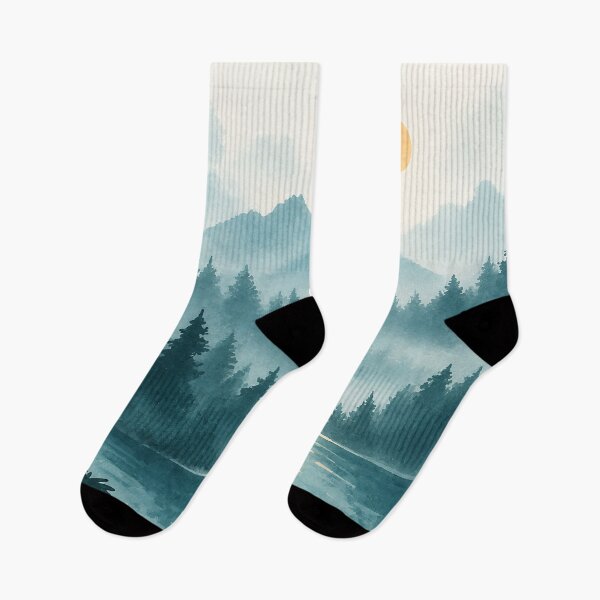 Item preview, Misty Forest Lake Landscape – Serene Mountain and Pine Tree Nature Art designed and sold by LexaArtworks.